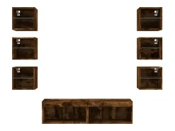 Suporte de TV multimídia prateleira de TV aparador de TV sala de jantar sala de estar quarto com LED 8 peças carvalho defumado madeira projetada marrom 02_0029479^Helloshop26 Online