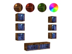 Suporte de TV multimídia prateleira de TV aparador de TV sala de jantar sala de estar quarto com LED 8 peças carvalho defumado madeira projetada marrom 02_0029479^Helloshop26 Online