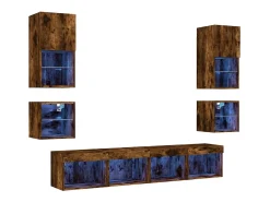 Suporte de TV multimídia prateleira de TV aparador de TV sala de jantar sala de estar quarto com LED 8 peças carvalho defumado madeira projetada marrom 02_0029480^Helloshop26 Discount