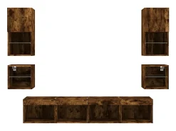 Suporte de TV multimídia prateleira de TV aparador de TV sala de jantar sala de estar quarto com LED 8 peças carvalho defumado madeira projetada marrom 02_0029480^Helloshop26 Discount
