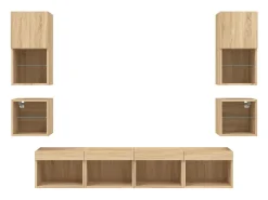 Suporte de TV multimídia prateleira de TV buffet de TV sala de jantar sala de estar quarto com LED 8 peças carvalho Sonoma madeira projetada marrom 02_0029481^Helloshop26