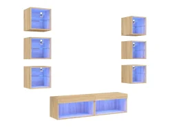 Clearance Suporte de TV multimídia prateleira de TV buffet de TV sala de jantar sala de estar quarto com LED 8 peças carvalho Sonoma madeira projetada marrom 02_0029482 Móvel De Tv