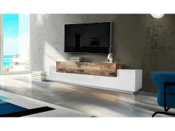 Suporte de TV Nico, Aparador baixo da sala, Base de suporte de televisão, 100% Fabricado na Itália, 240x45h52 cm, brilhante e bordo^Dmora New