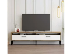 Suporte de TVDkumbull, Aparador de sala, Armário de TV baixo, Base de parede equipada, 47x35h180 cm, Noz e Branco^Dmora Sale