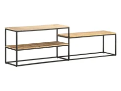 Suporte multimídia para TV prateleira para TV aparador para TV sala de jantar sala de estar quarto 180 x 30 x 50 cm madeira de mangueira marrom natural 02_0026089*Helloshop26 Discount