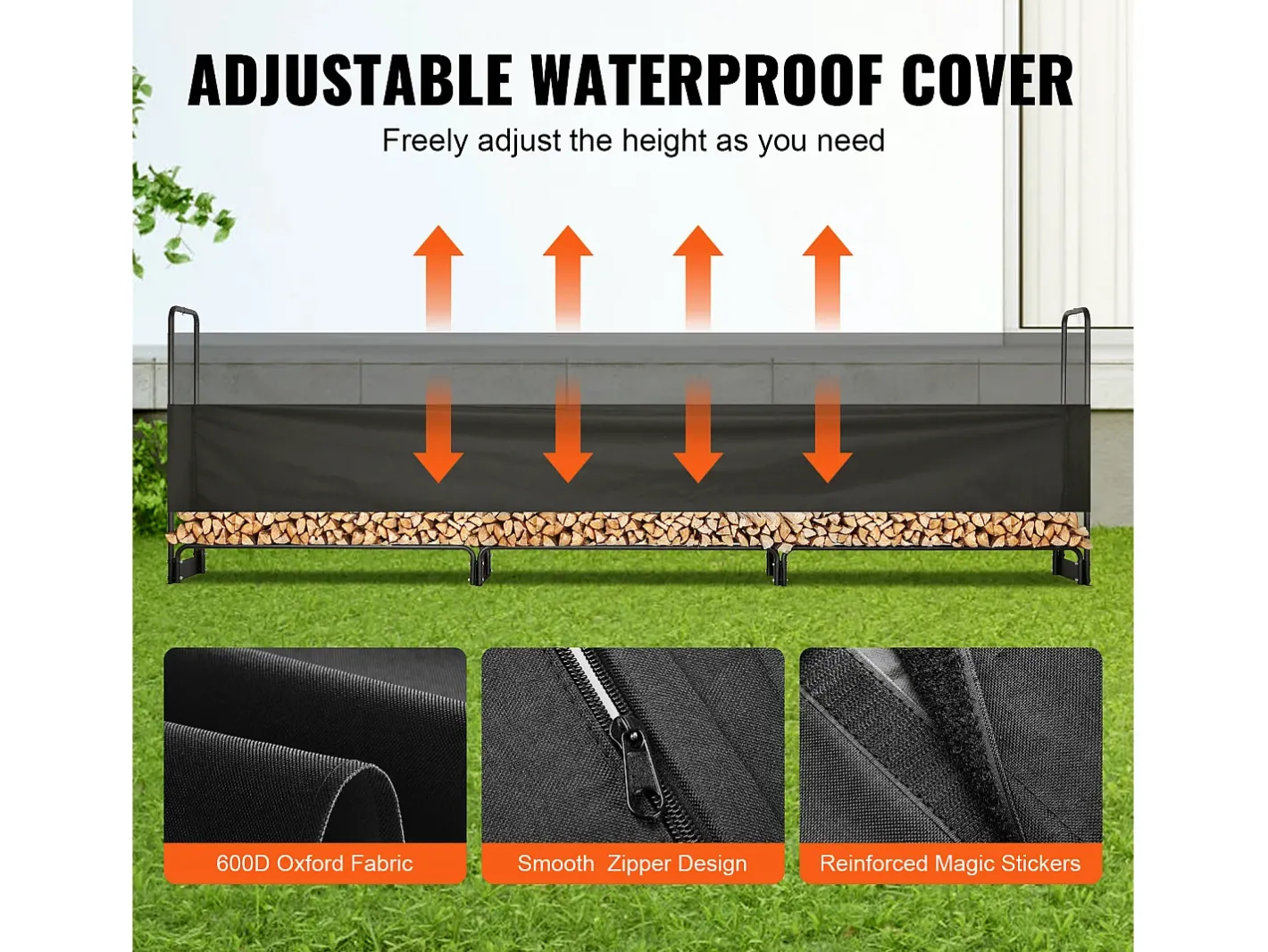 Suporte para Lenha Exterior de 12,7 Pés com Tampa SucceBuy, Suporte para Lenha 152" x 14,2" x 46,1" (Suporte para Lenha Exterior com Tampa)^ Discount