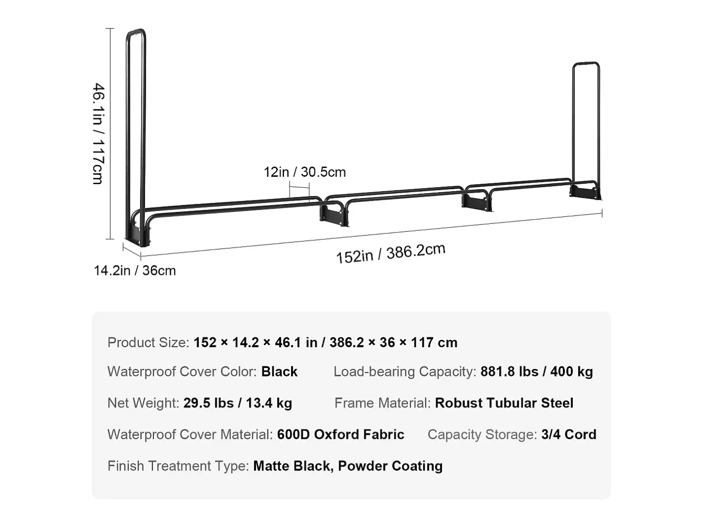 Suporte para Lenha Exterior de 12,7 Pés com Tampa SucceBuy, Suporte para Lenha 152" x 14,2" x 46,1" (Suporte para Lenha Exterior com Tampa)^ Discount