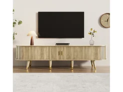 Suporte para TV com portas de correr e 2 gavetas - 175 x 38 x 45 cm - design exclusivo - MDF - cor natural clara^Merax Best