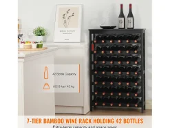 Acessórios De Arrumação|Acessório Vinho E Bar*Suporte para Vinhos, SucceBuy Suporte Modular em Bambu para 42 Garrafas, 7 Níveis, com Prateleira de Mesa para Exposição