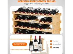Acessórios De Arrumação|Acessório Vinho E Bar*Suporte para Vinhos, SucceBuy Suporte para Vinhos Empilhável de 4 Níveis para 36 Garrafas, Prateleira de Madeira de Bambú Natural