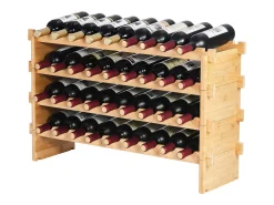 Acessórios De Arrumação|Acessório Vinho E Bar*Suporte para Vinhos, SucceBuy Suporte para Vinhos Empilhável de 4 Níveis para 36 Garrafas, Prateleira de Madeira de Bambú Natural