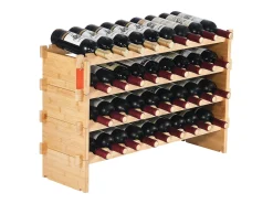 Acessórios De Arrumação|Acessório Vinho E Bar*Suporte para Vinhos, SucceBuy Suporte para Vinhos Empilhável de 4 Níveis para 36 Garrafas, Prateleira de Madeira de Bambú Natural