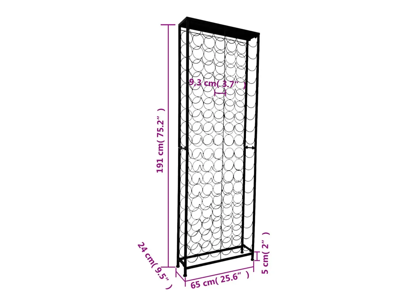 Acessórios De Arrumação|Acessório Vinho E Bar*Suporte vertical para garrafas de vinho, metal por 108 garrafas PT225222 Preto