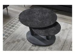 Table baixa VIRELLO – Mesa de centro redonda Ø80 cm – Pedra natural cinza escura & metal – Design contemporâneo e robusto^Meublorama Sale