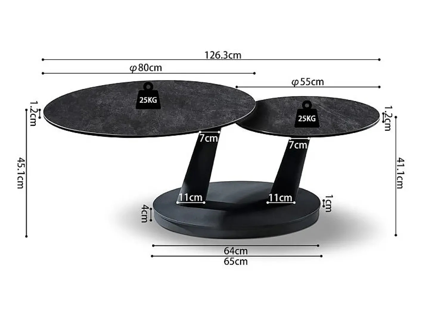 Table baixa VIRELLO – Mesa de centro redonda Ø80 cm – Pedra natural cinza escura & metal – Design contemporâneo e robusto^Meublorama Sale