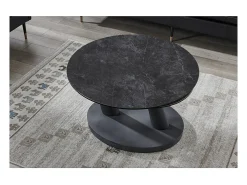 Table baixa VIRELLO – Mesa de centro redonda Ø80 cm – Pedra natural cinza escura & metal – Design contemporâneo e robusto^Meublorama Sale