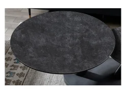 Table baixa VIRELLO – Mesa de centro redonda Ø80 cm – Pedra natural cinza escura & metal – Design contemporâneo e robusto^Meublorama Sale