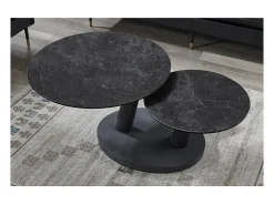 Table baixa VIRELLO – Mesa de centro redonda Ø80 cm – Pedra natural cinza escura & metal – Design contemporâneo e robusto^Meublorama Sale