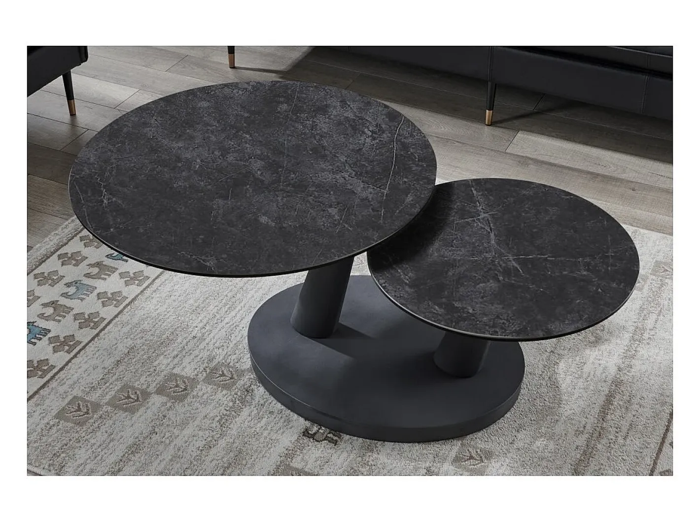 Table baixa VIRELLO – Mesa de centro redonda Ø80 cm – Pedra natural cinza escura & metal – Design contemporâneo e robusto^Meublorama Sale