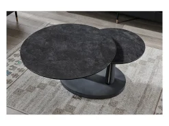 Table baixa VIRELLO – Mesa de centro redonda Ø80 cm – Pedra natural cinza escura & metal – Design contemporâneo e robusto^Meublorama Sale