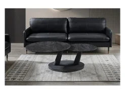 Table baixa VIRELLO – Mesa de centro redonda Ø80 cm – Pedra natural cinza escura & metal – Design contemporâneo e robusto^Meublorama Sale
