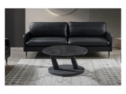 Table baixa VIRELLO – Mesa de centro redonda Ø80 cm – Pedra natural cinza escura & metal – Design contemporâneo e robusto^Meublorama Sale
