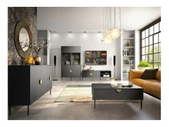 Table basse noire et poignée dorée avec clapet - Collection MONDO Mesa De Centro