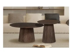 Table basse ronde collection MITCHEL en bois exotique de manguier brun diamètre 50 cm*Meublorama Discount