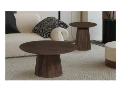 Table basse ronde collection MITCHEL en bois exotique de manguier brun diamètre 50 cm*Meublorama Discount