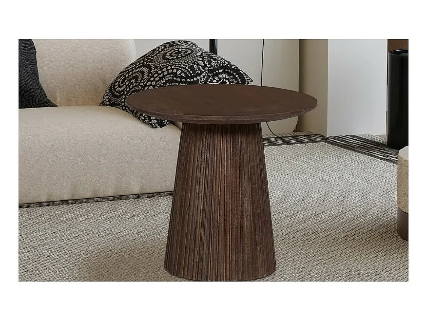 Table basse ronde collection MITCHEL en bois exotique de manguier brun diamètre 50 cm*Meublorama Discount