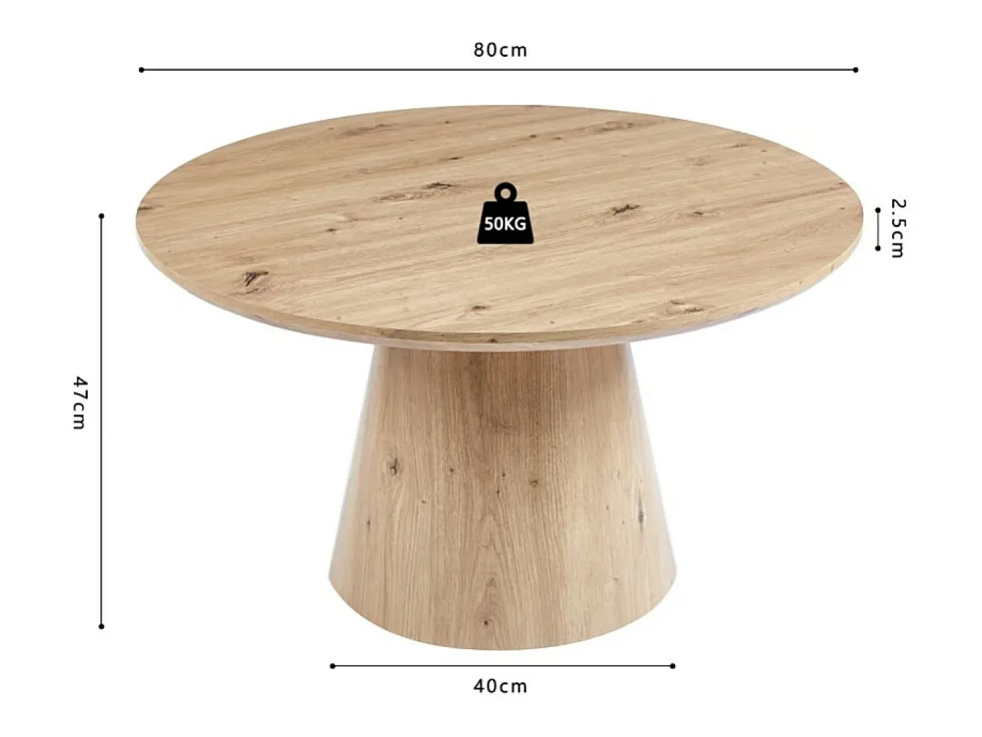 Table basse ronde collection TIGNES – Décor effet pin – D80 x H47 cm Mesa De Centro