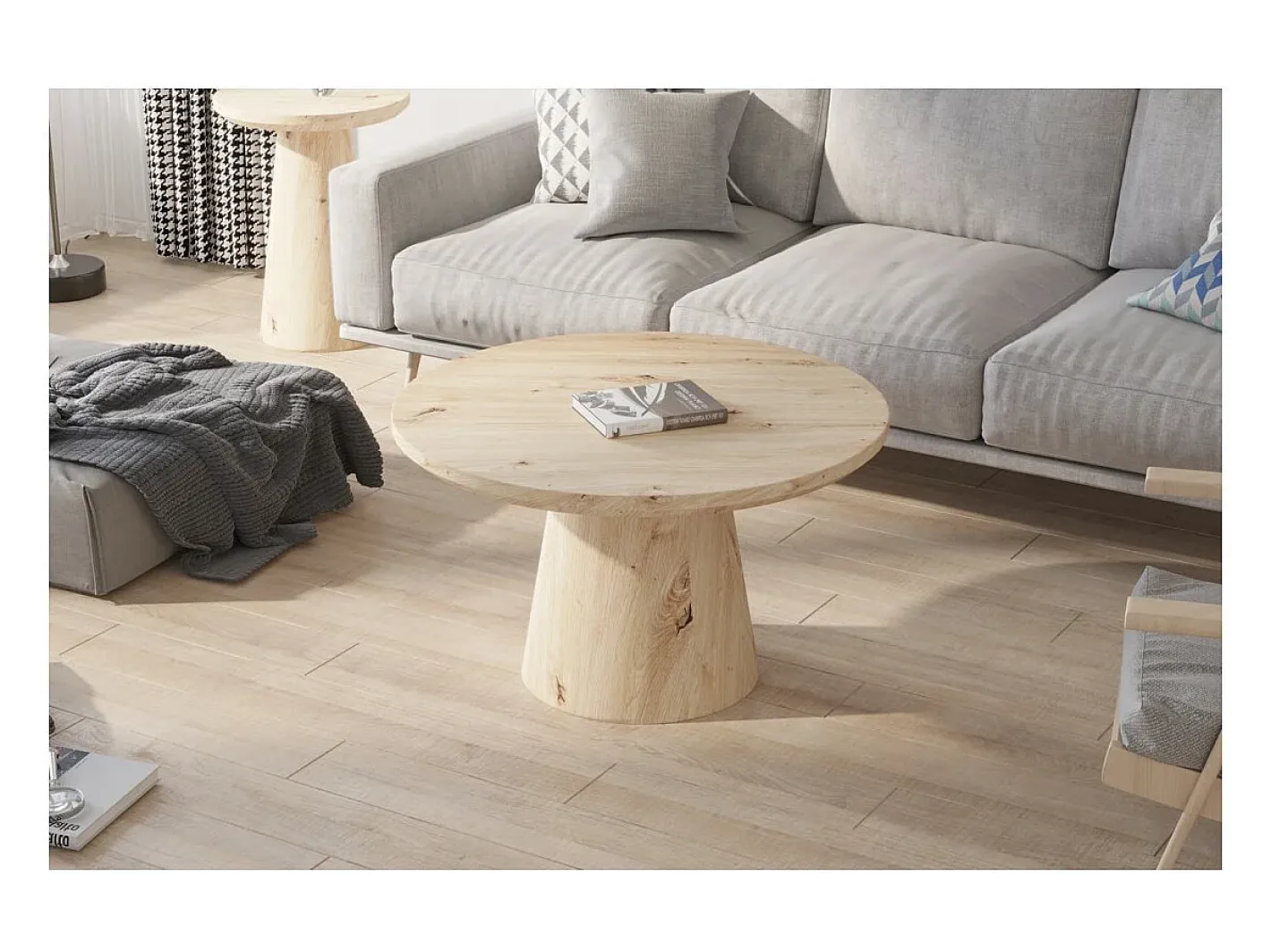 Table basse ronde collection TIGNES – Décor effet pin – D80 x H47 cm Mesa De Centro