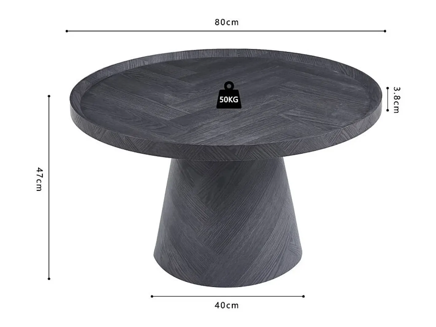 Table basse ronde collection CARVELA – Décor gris foncé – Bord relevé – D80 x H47 cm*Meublorama Best