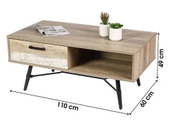 Table basse UMÉA coloris chêne clair et blanc – Design industriel - Rangement pratique^Meublorama New