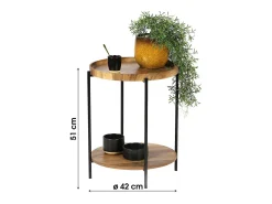 Table d'appoint ronde JAYCE avec 2 niveaux, structure en métal noir, style ethnique*Meublorama Clearance