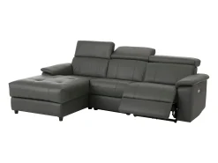 Loft24 Sofá*Tanaro | Sofá Chaise Lounge 3 Lugares Direito com Função Eléctrica em PU Cinza Cinzento
