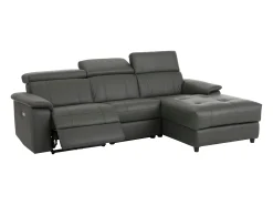 Loft24 Sofá*Tanaro | Sofá Chaise Lounge 3 Lugares Direito com Função Eléctrica em PU Cinza Cinzento