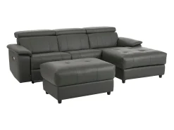 Loft24 Sofá*Tanaro | Sofá Chaise Lounge 3 Lugares Direito com Função Eléctrica em PU Cinza Cinzento