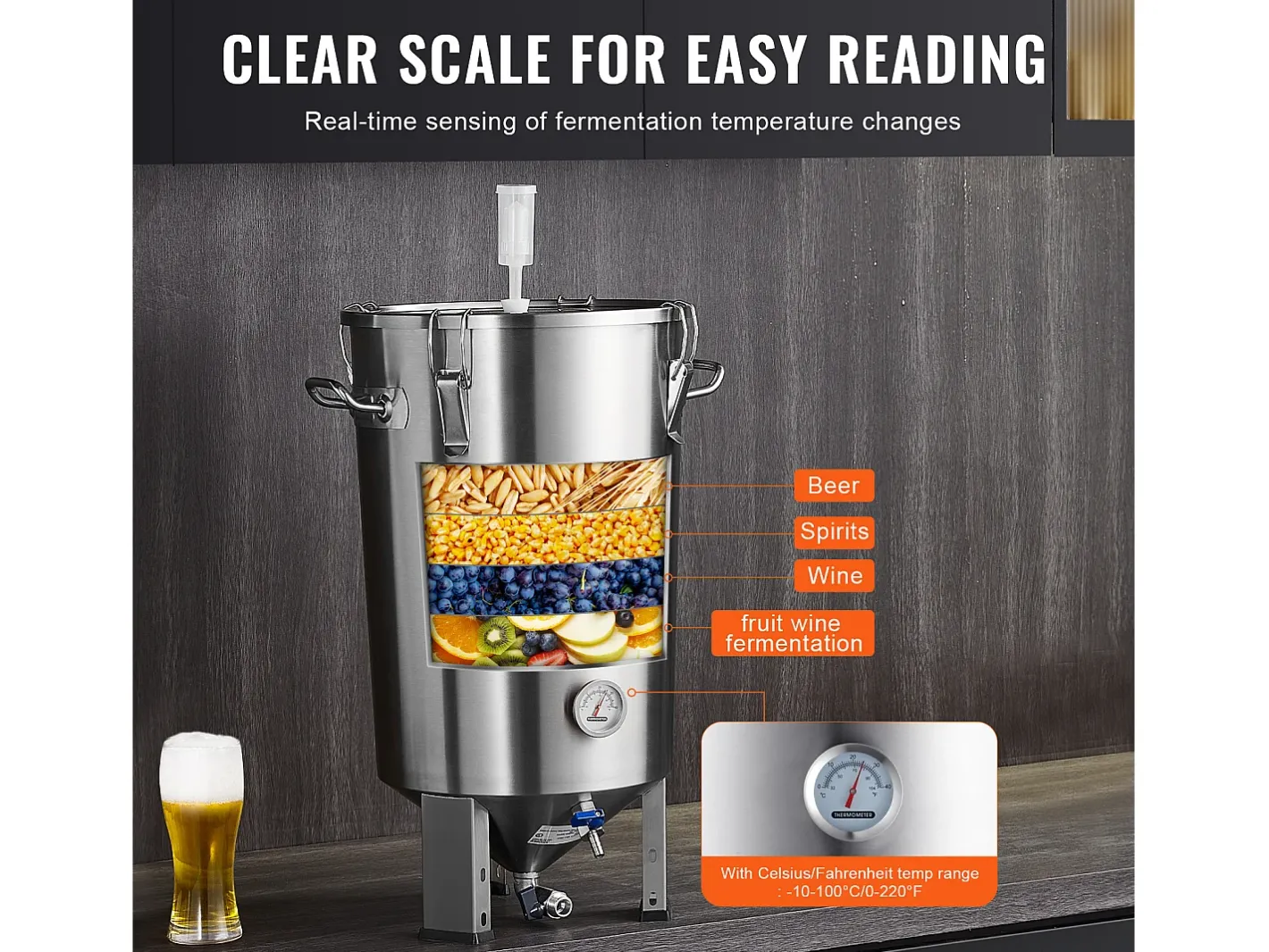 Acessório Vinho E Bar*Tanque de Fermentação, SucceBuy Kit de Tanque de Fermentação Doméstica de Aço Inoxidável de 30 L com Fermentador de Cerveja