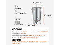 Acessório Vinho E Bar*Tanque de Fermentação, SucceBuy Kit de Tanque de Fermentação Doméstica de Aço Inoxidável de 30 L com Fermentador de Cerveja
