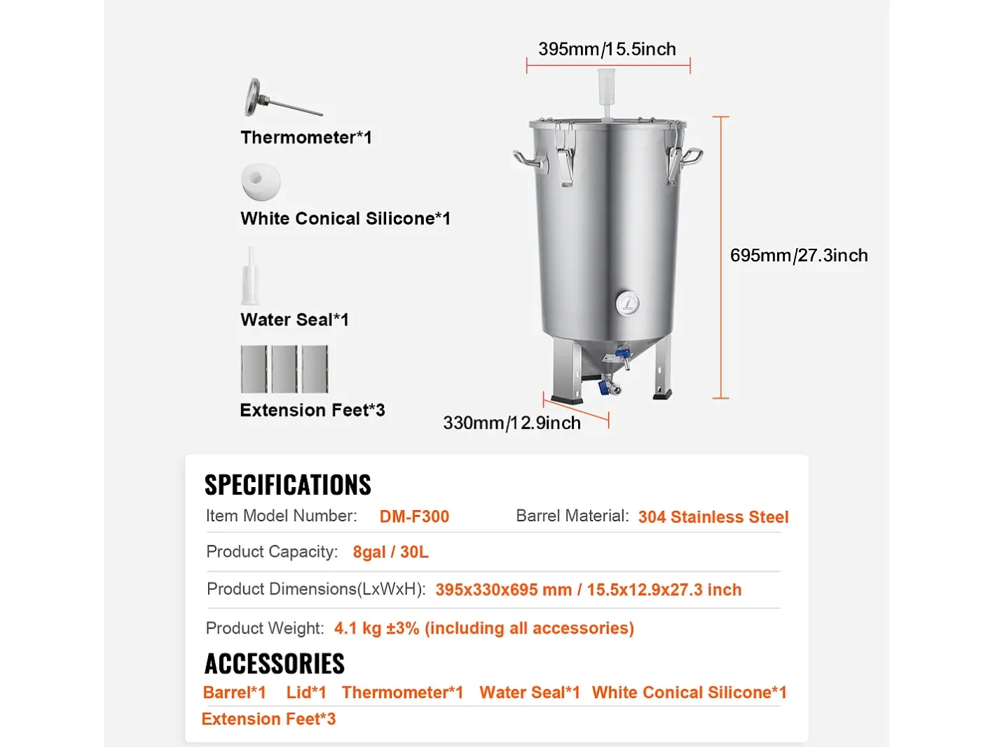 Acessório Vinho E Bar*Tanque de Fermentação, SucceBuy Kit de Tanque de Fermentação Doméstica de Aço Inoxidável de 30 L com Fermentador de Cerveja