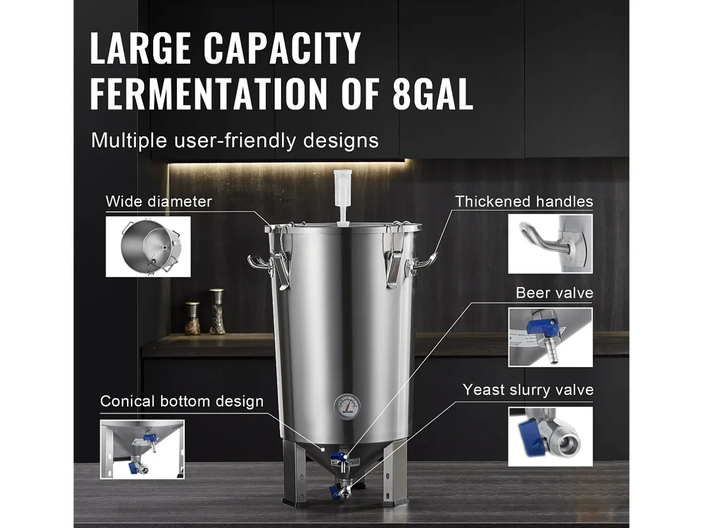 Acessório Vinho E Bar*Tanque de Fermentação, SucceBuy Kit de Tanque de Fermentação Doméstica de Aço Inoxidável de 30 L com Fermentador de Cerveja