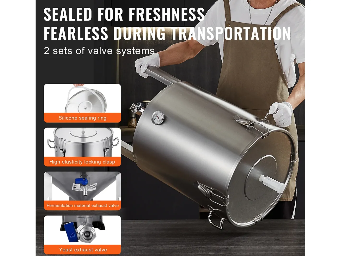 Tanque de Fermentação, SucceBuy Kit de Tanque de Fermentação Caseira de Aço Inoxidável de 60 L com Fermentador de Cerveja^ Best