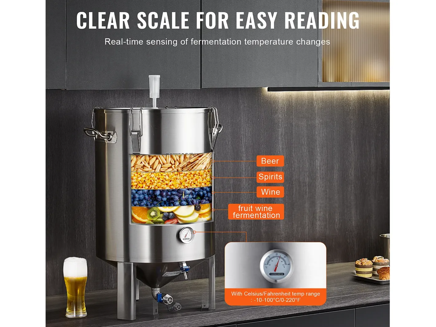 Tanque de Fermentação, SucceBuy Kit de Tanque de Fermentação Caseira de Aço Inoxidável de 60 L com Fermentador de Cerveja^ Best