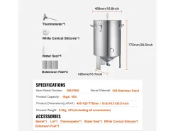 Tanque de Fermentação, SucceBuy Kit de Tanque de Fermentação Caseira de Aço Inoxidável de 60 L com Fermentador de Cerveja^ Best