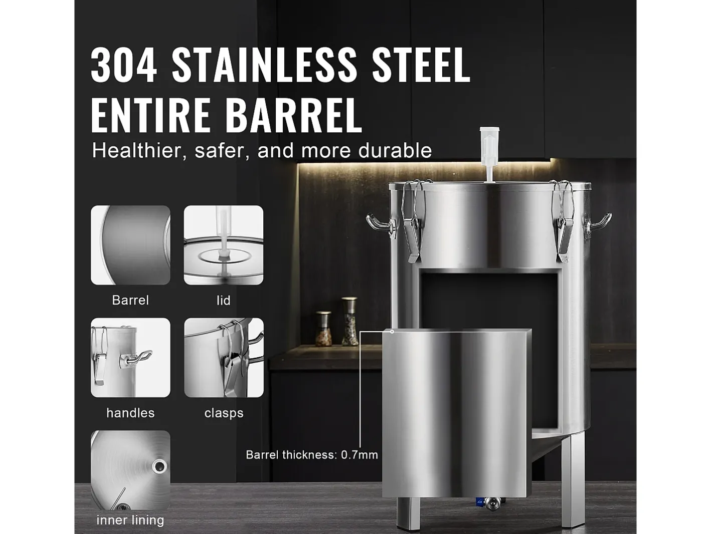 Tanque de Fermentação, SucceBuy Kit de Tanque de Fermentação Caseira de Aço Inoxidável de 60 L com Fermentador de Cerveja^ Best