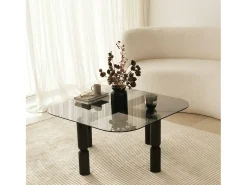 TAvolino de sala de estar Dpervers, Mesa baixa de café, Suporte de revistas para sofá, Prateleira de sala de estar, 80x80h40 cm, Antracite e Fumé^Dmora Hot