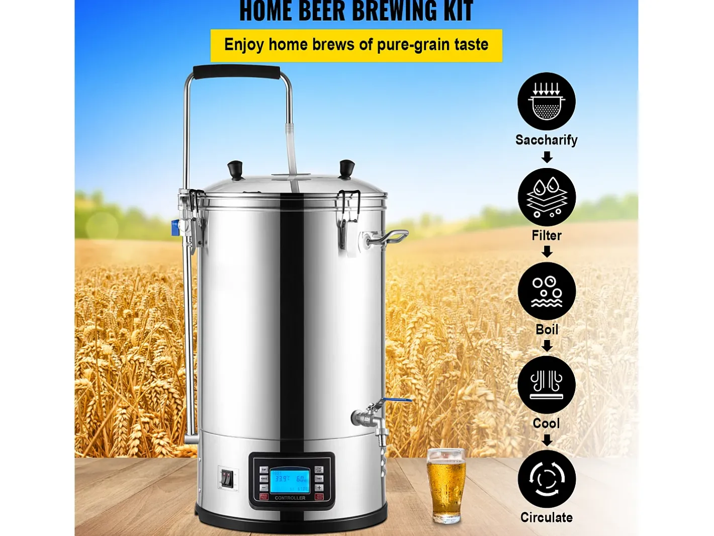 Tina de Mistura SucceBuy | Sistema de Mistura de Cerveja Todo-em-Um Pan com Bomba de Circulação 30 L^