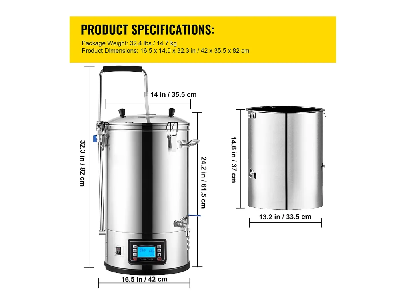 Tina de Mistura SucceBuy | Sistema de Mistura de Cerveja Todo-em-Um Pan com Bomba de Circulação 30 L^