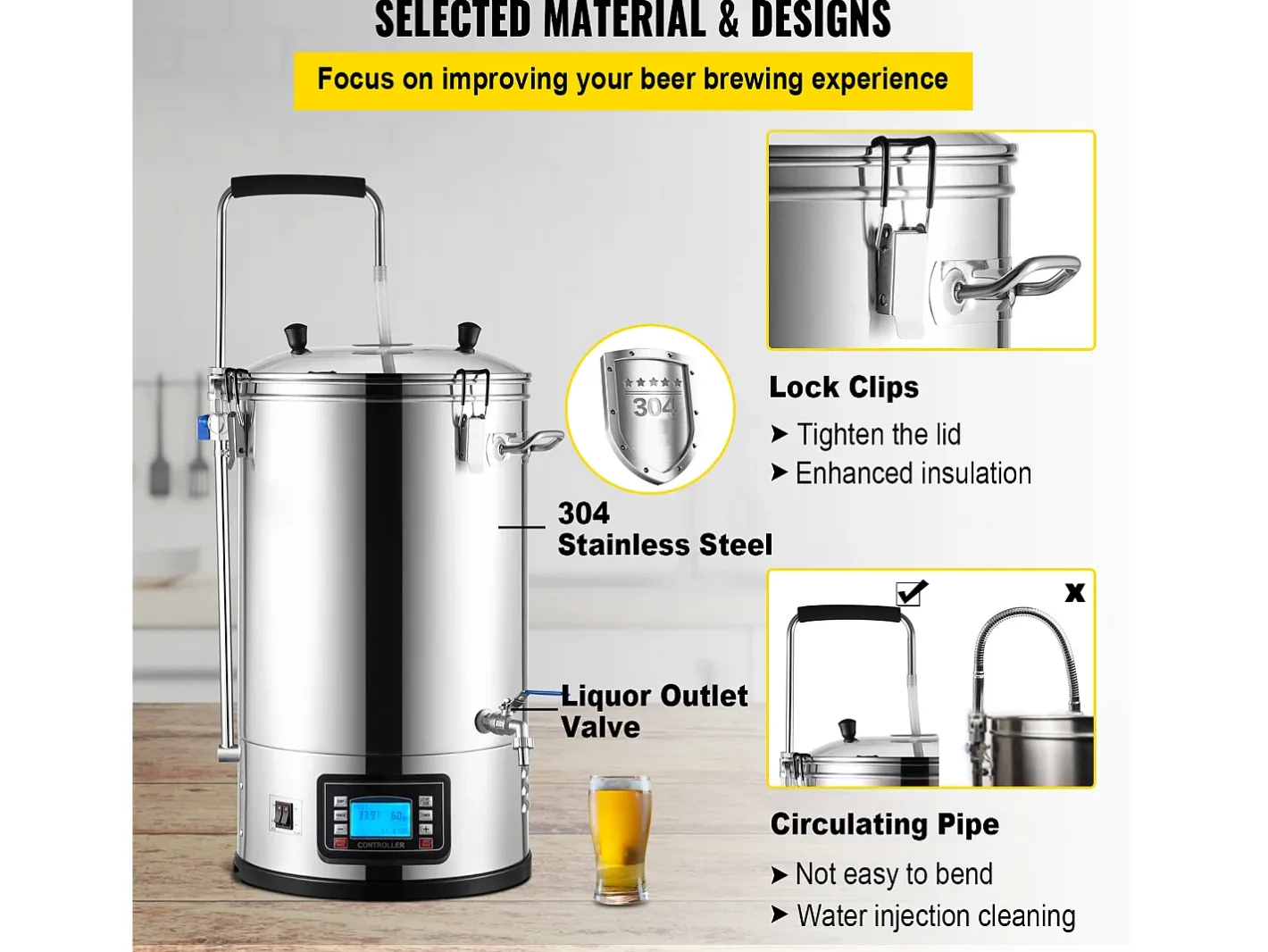 Tina de Mistura SucceBuy | Sistema de Mistura de Cerveja Todo-em-Um Pan com Bomba de Circulação 30 L^